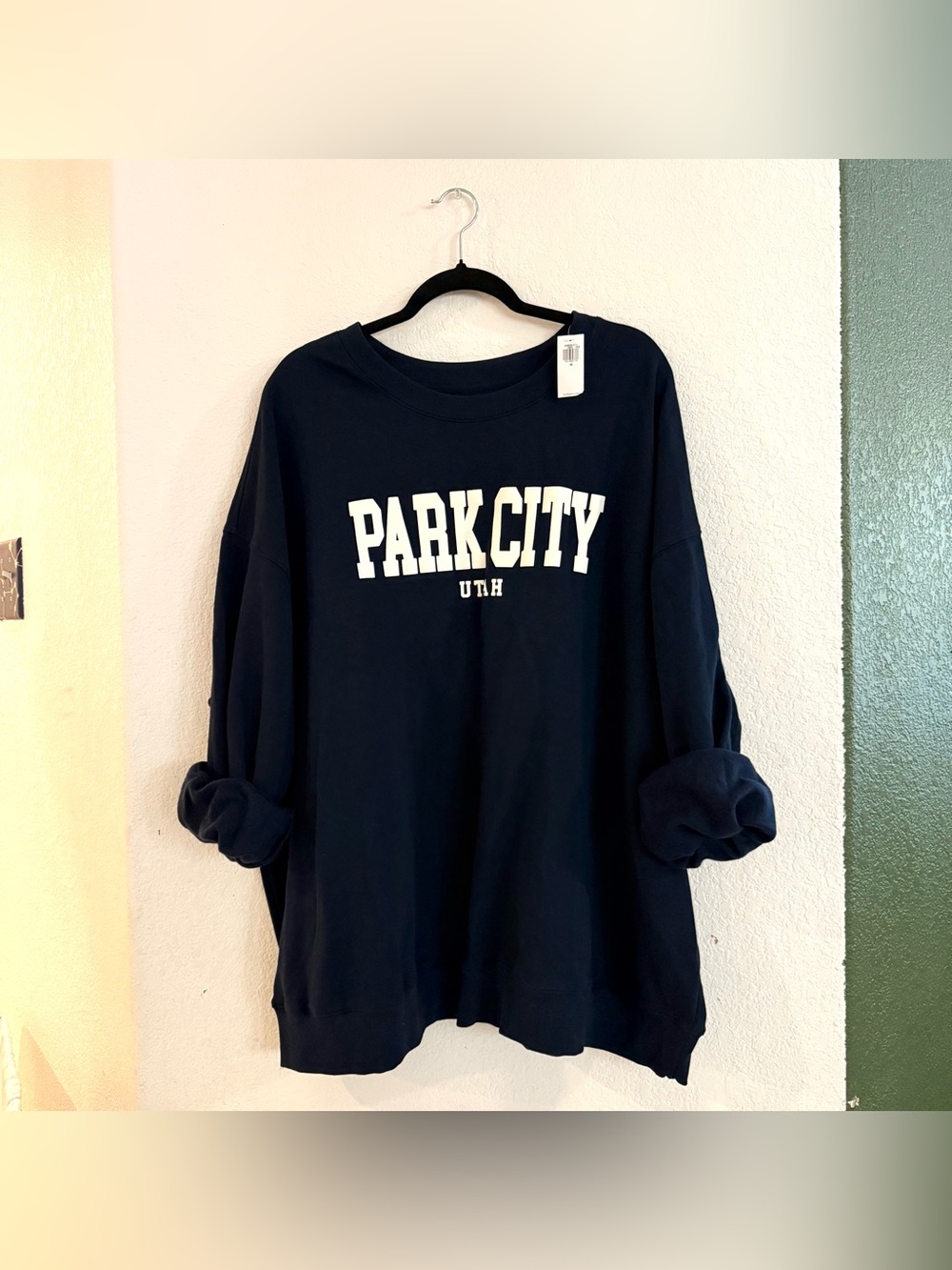 NWT Old Navy Sweatshirt Oversized Blue Tunic Park City Collegiate Plus Size 3X